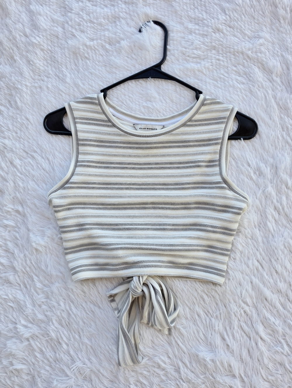 Club Monaco Textured Stripe Sleeveless‎ Tie Back Cropped Tank